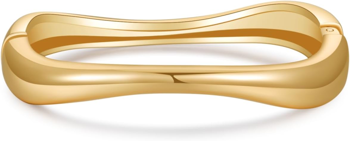 jokcde Chunky Gold/Silver Gold Cuff Bangle Bracelets for Women Trendy Hinged Cuff Open Wide Chunky Gold Bracelet Minimalist Bangle Jewelry Gift