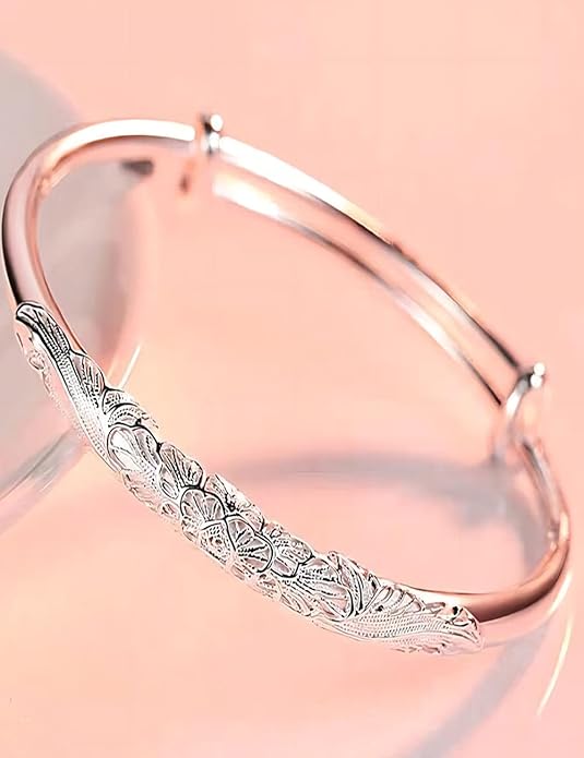 S925 Silver Bangle Bracelet for Women, Elegant Women‘s Sterling Silver Bracelet Bangle Adjustable 6.4-7.8 inches Small Size