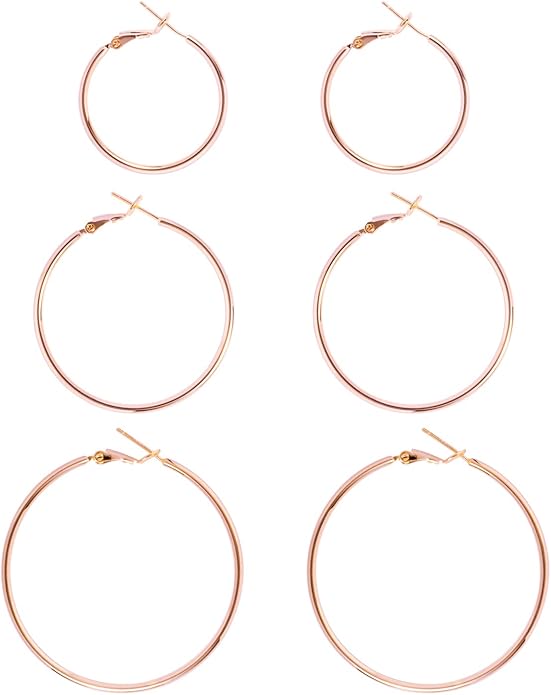 Big Gold Hoop Earrings for Women Hypoallergenic 925 Sterling Silver Post Thin Loop 14K Gold Plated Hoop Earrings Set for Women, 3 Pairs
