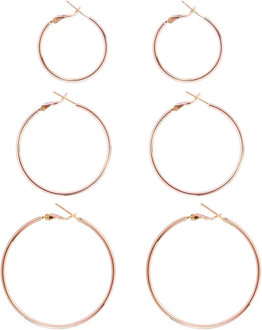 Big Gold Hoop Earrings for Women Hypoallergenic 925 Sterling Silver Post Thin Loop 14K Gold Plated Hoop Earrings Set for Women, 3 Pairs