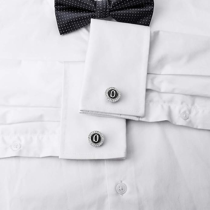 HAWSON A-Z Initial Cufflinks for Men and Women with Clear Crystal, Gold Silver Color Rasied Letter A-Z Cuff Links for French Shirt, Gift for Normal and Business Wearing