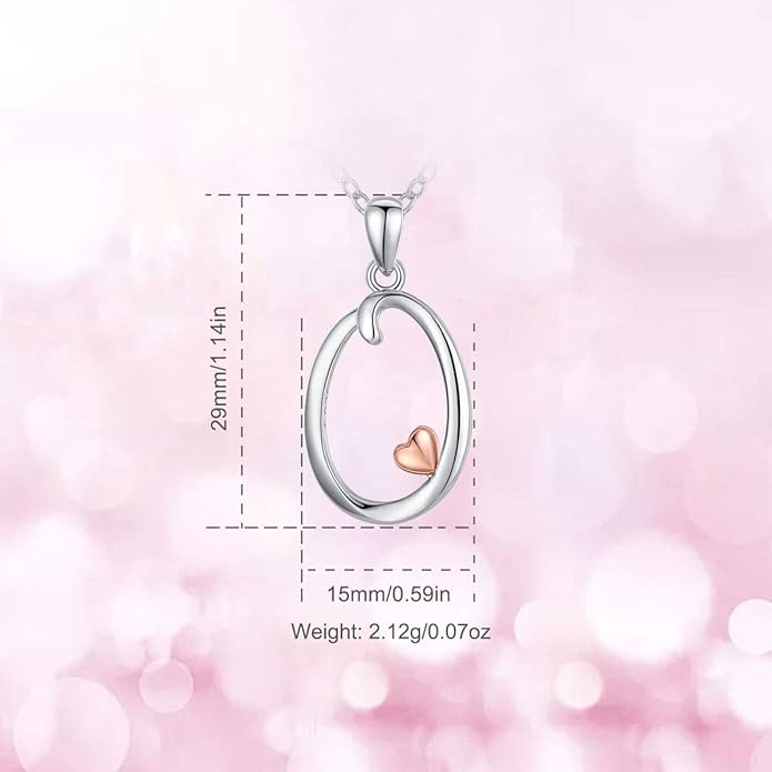 CELESTIA 925 Sterling Silver Initial Necklaces 26 Letter with Rose Gold Heart - 18 Inch Chain