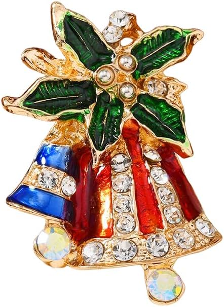 ONLYJUMP Christmas Bell Brooch Pins for Women Girls Lovely Crystal Christmass Tree Snowflake Bell Reindeer Snowman Brooches Colorful Xmas Enamel Pins Holiday Party Gift