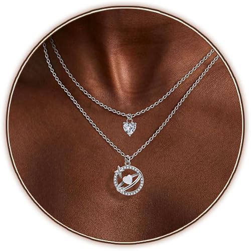 Copper Alloy 14K Gold Plated | 14K Platinum Plated Necklace for Women Double Layer Pendant Necklace Fashionable Multi-Layer Jewelry