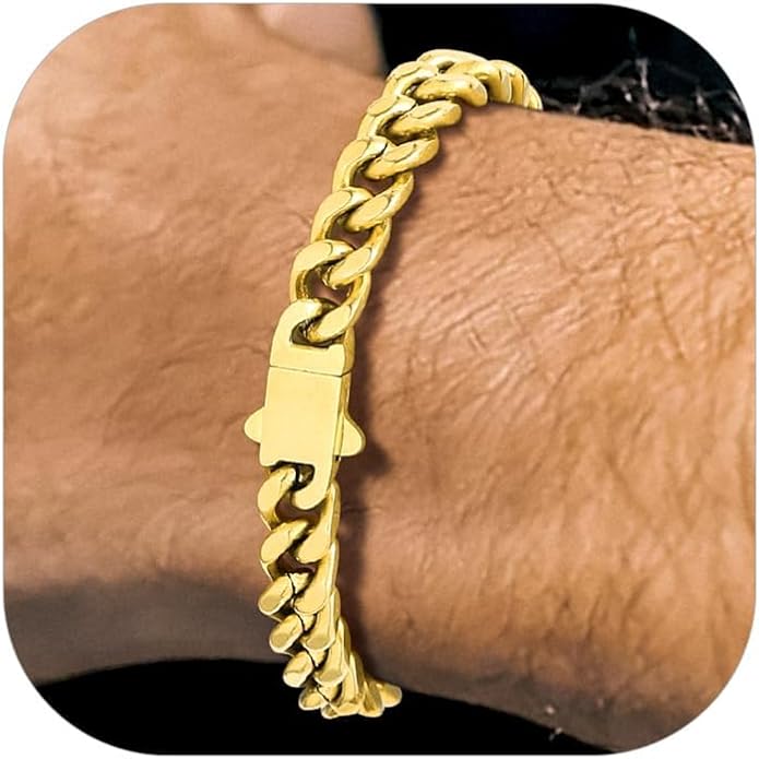 Richsteel 5/7/9/12mm Wide Miami Cuban Link Chain Bracelet for Men Women,Stainless Steel/Gold/Black Plated,7.4/8.2/9 Inch Length,Hip Hop Urban Street-wear Jewelry(Gift Wrapped)