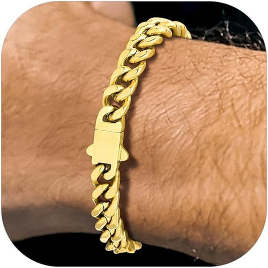 Richsteel 5/7/9/12mm Wide Miami Cuban Link Chain Bracelet for Men Women,Stainless Steel/Gold/Black Plated,7.4/8.2/9 Inch Length,Hip Hop Urban Street-wear Jewelry(Gift Wrapped)