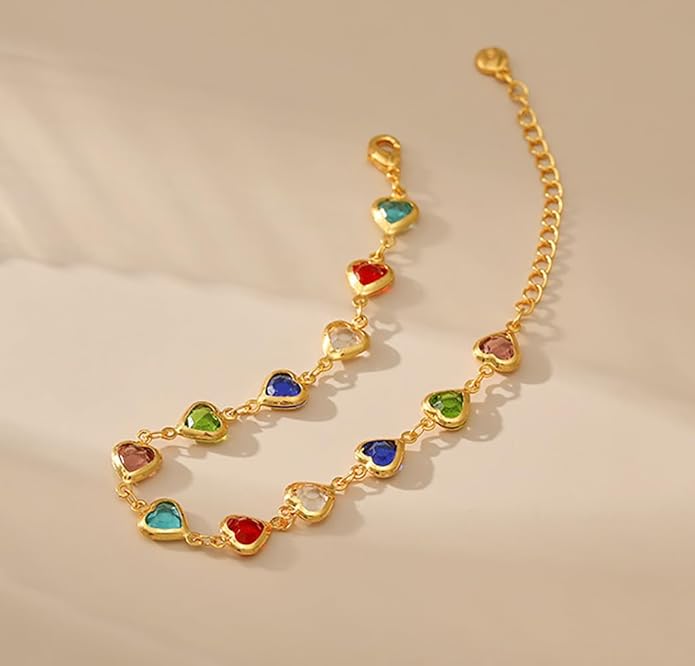 18K Gold Plated Anklet for Women Multicolor Crystal Ankle Bracelets Boho Adjustable Chain Anklets