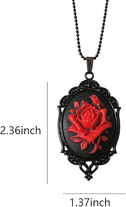 Gothic Red Rose Cameo Necklace for Women Victorian Vintage Rose Flower Thorn Pendant Necklace Satan Demon Necklace Halloween Jewelry for Women