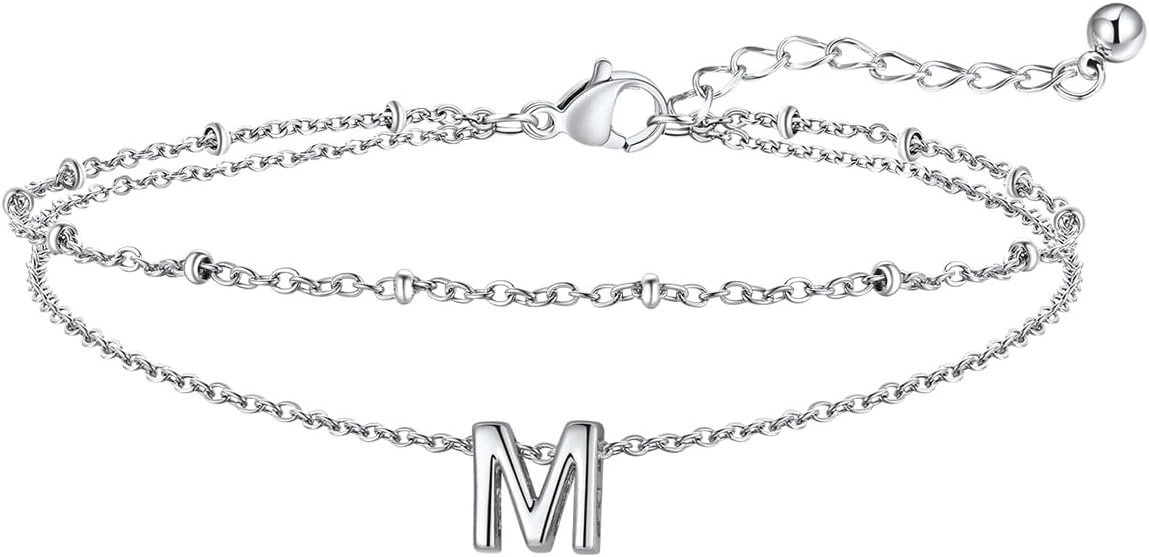 FaithHeart Initial Ankle Bracelets for Women, Waterproof 14k Gold Plated Initial Anklets Non Tarnish Stainless Steel Layered Anklet Summer Beach Foot Jewelry