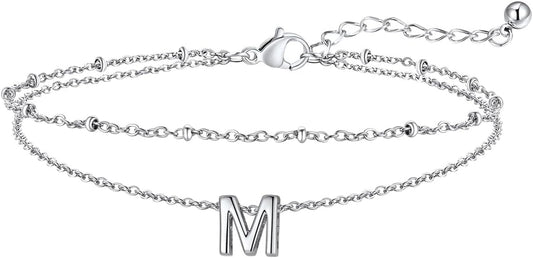 FaithHeart Initial Ankle Bracelets for Women, Waterproof 14k Gold Plated Initial Anklets Non Tarnish Stainless Steel Layered Anklet Summer Beach Foot Jewelry
