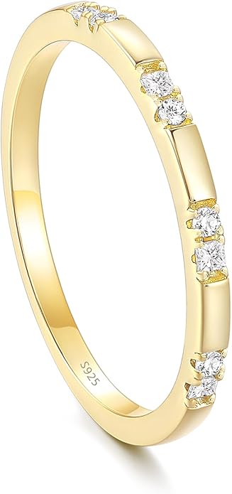 Arvaleff 925 Sterling Silver Rings for Women Ladies Wedding Band V Shaped Heatbeat Pattern Cubic Zirconia Engagement Eternity Ring Thin Stackable Comfort Fit Size 4-12