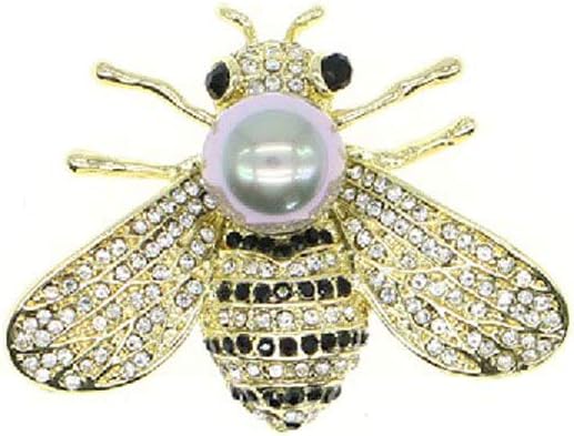 Honey Bee Brooches Crystal Insect Themed Bee Brooch Animal Fashion Shell Pearl Brooch Pin Gold Tone