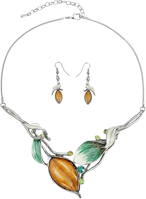 Vintage Chunky Statement Jewelry Set Retro Leaf Floral Geometric Bohemian Boho Bib Necklace Earring Set Fashion Costume Jewelry for Women Girls Wedding Party Prom Unique Gift