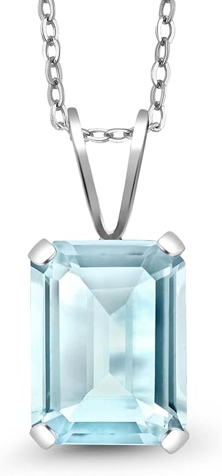 Gem Stone King Emerald Cut Pendant Necklace For Women | 925 Sterling Silver | Emerald Cut 9X7MM | Gemstone Birthstone | Fine Jewelry for Her Mom Wife | With 18 Inch Silver Chain