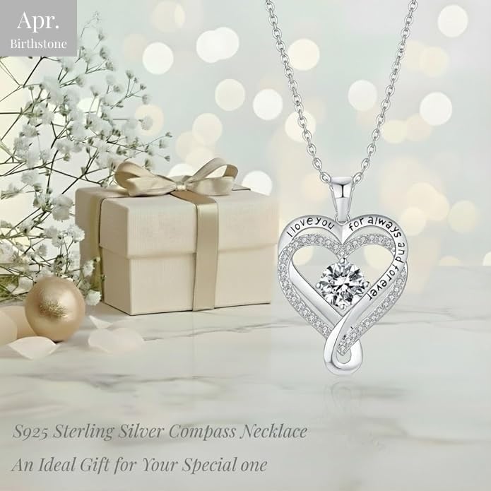 Birthstone Infinity Heart Necklace for Women Wife Girlfriend Mom Daughter Gifts S925 Silver Jewelry For Anniversary Rose Gold Gifts For Birthday Christmas Mothers Valentines Day