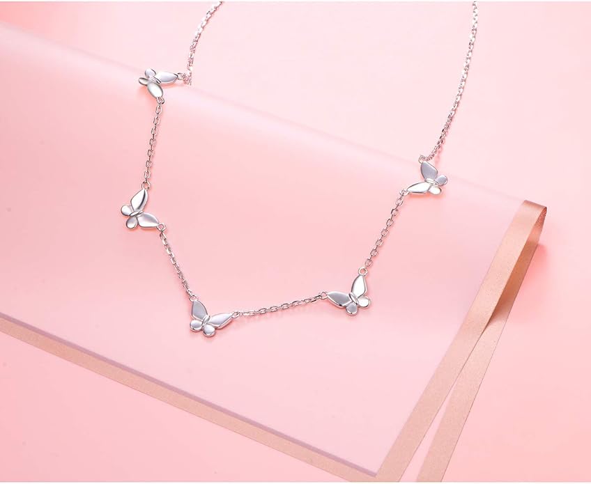 DAOCHONG 925 Sterling Silver Dainty Butterfly Choker Necklace for Women Jewelry Birthday Christmas