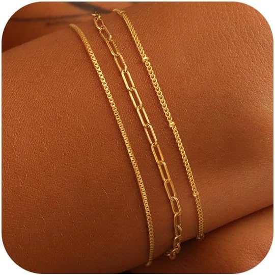 MBW Gold Bracelets for Women Trendy, Dainty 14K Gold Plated Bracelet Stack Beaded Chain Bracelet Set Thin Small Cute Paperclip Bracelets Fashion Waterproof Jewelry Gift Gold Accessories for Women