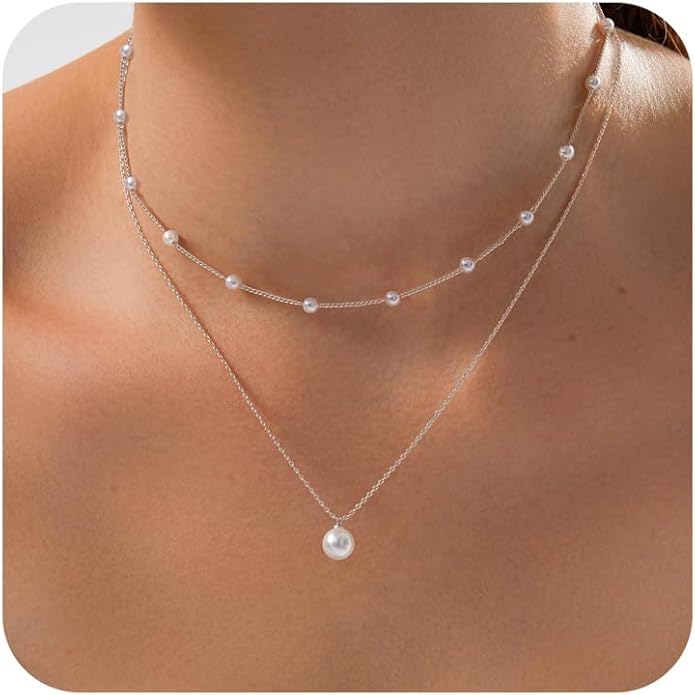 Gold Jewelry Set for Women - Dainty 14K Gold/Silver Plated Pearl Choker Necklace, Drop Earrings & Bracelets - Wedding Trendy Pearl Jewelry Gift