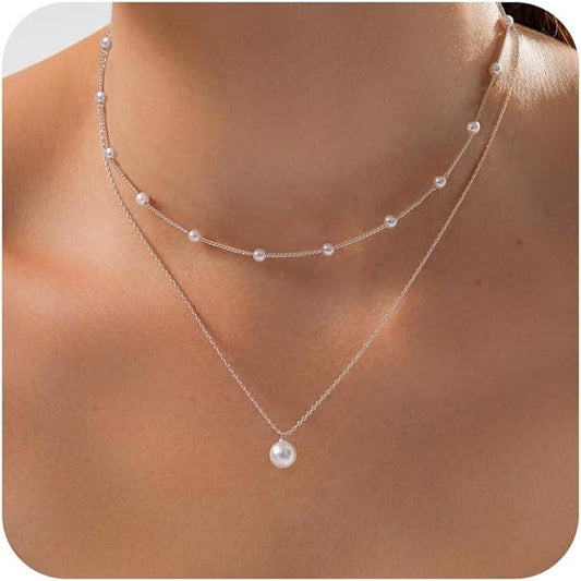 Gold Jewelry Set for Women - Dainty 14K Gold/Silver Plated Pearl Choker Necklace, Drop Earrings & Bracelets - Wedding Trendy Pearl Jewelry Gift