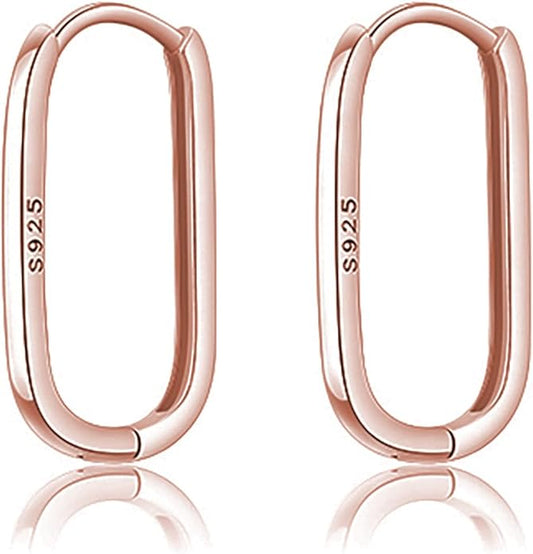 Reffeer 925 Sterling Silver U Hoop Earrings for Women Teens Minimalist Square Hoop Earrings U Huggie Earrings