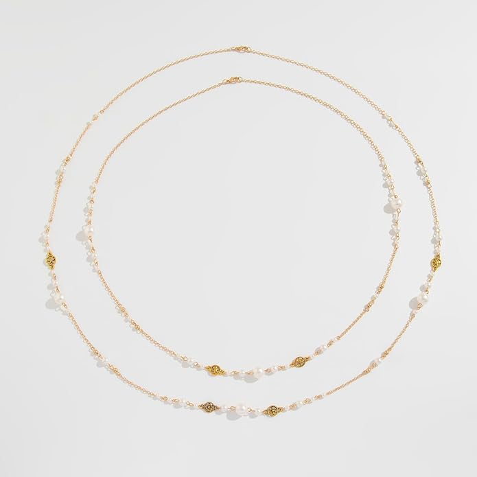 Long Pearl Necklaces for Women Pearl Long Chain Necklace Dainty Gold And Long Pearl Necklaces Layered Pearl Necklace Statement Sweater Strand Chain Jewelry