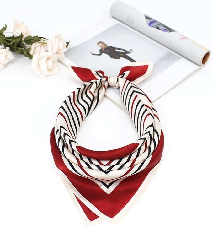 ANDANTINO 100% Pure Mulberry Silk Small Square Scarves -21'' x 21''- Digital Printed Neckerchief –Women Men Lightweight Scarf