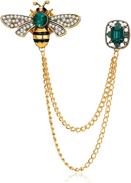 Crystal Insect Bee Brooch Pin Vintage Long Tassel Bee Chain Lapel Pin Rhinestone Bee Corsage Suit Jacket Brooch Pin Jewelry for Women Men Gifts