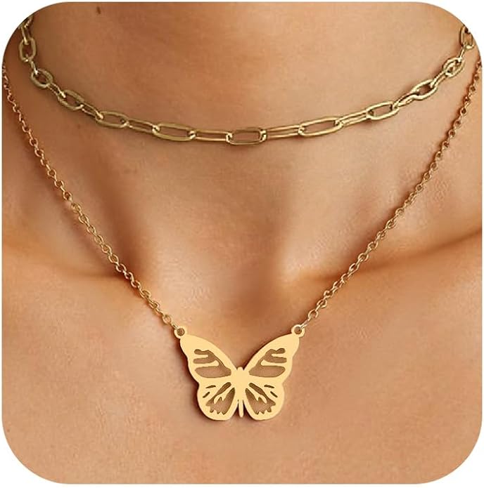 Sunflower Jewellery Layered Gold Dragon Pendant Necklace with Chain Link Choker, Gothic Fantasy Style, Double Chain Design