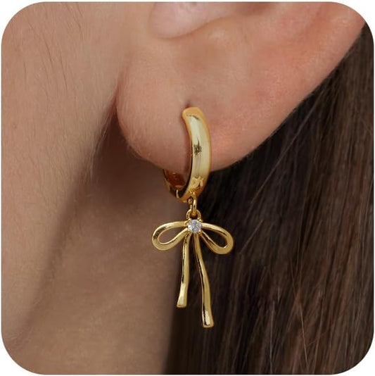 14K Gold Plated/Silver Earrings for Women Trendy Bow Hoops Simple Twist Huggie Dainty Cubic Zirconia Jewelry