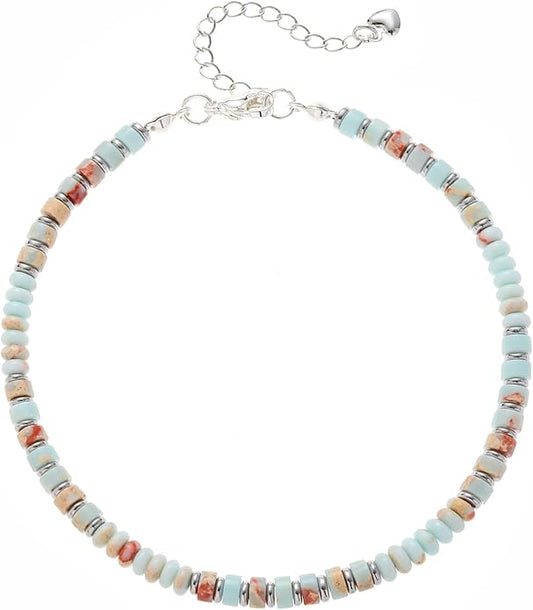 XIJIN Natural Stone Beaded Anklets for Women Handmade Beach Boho Turquoise Beads Ankle Bracelet Jewelry Gift for Her