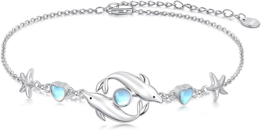 Sea Turtle/Dolphin/Starfish/Seashell/Compass Bracelet for Women 925 Sterling Silver Ocean Wave Anklet Summer Hawaiian Jewelry Gift for Her