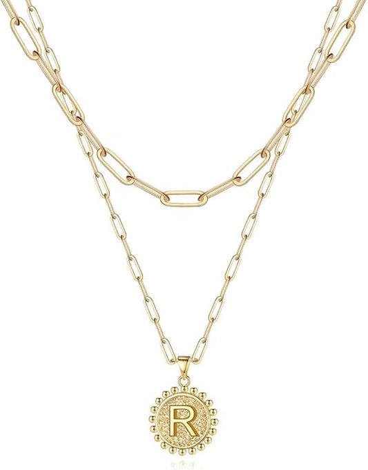 Ursteel Layered Initial Necklaces for Women, 14K-Gold-Plated Dainty Layering Paperclip Chain Necklaces for Women Jewelry