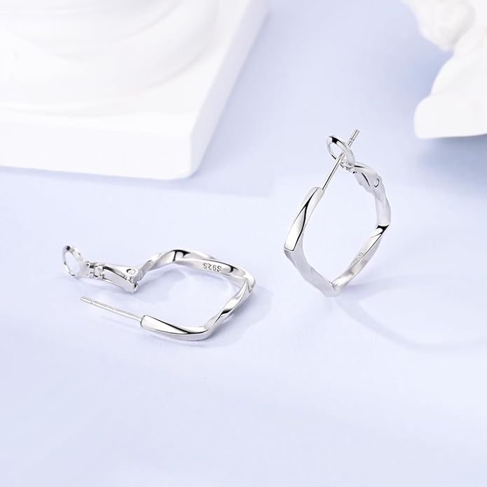 NARMO 925 Sterling Silver Hoop Earrings for Women Hypoallergenic Lightweight Simple Huggie Hoop Earrings Twisted Hoop Earrings Colorful Cubic Zirconia Hoop Earrings Rainbow Hoop Earrings