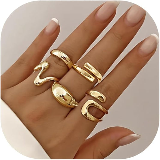 YEEZII Chunky Gold Rings for Women Non Tarnish, 18K Gold Plated Stackable Thumb Ring, Statement Women Rings Set