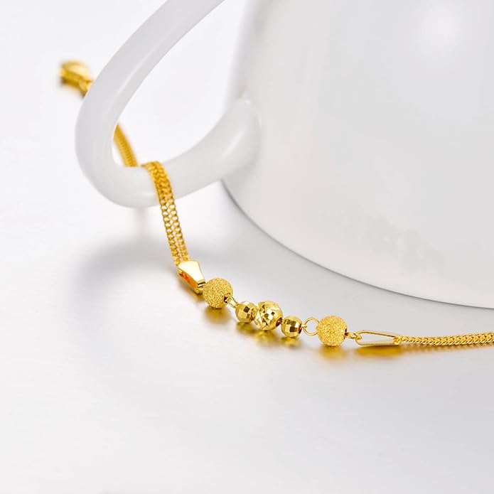 SISGEM Solid 18k Yellow Gold Bead Bracelet and Anklets for Women, Real 18 Karat Gold Fine Ankle Bracelet Jewelry for Her (2.3 mm Wide Chain, 8.6-10.2 Inch)