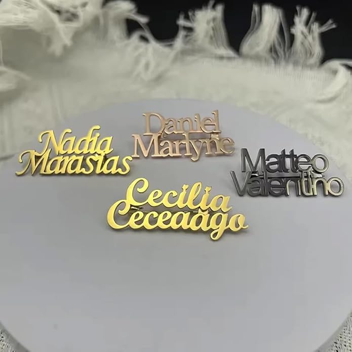 YHLISO Personalized Customize Double Names Stainless Steel Brooch Pin Custom Logo Gold Name Badges Products for Women Jewelry