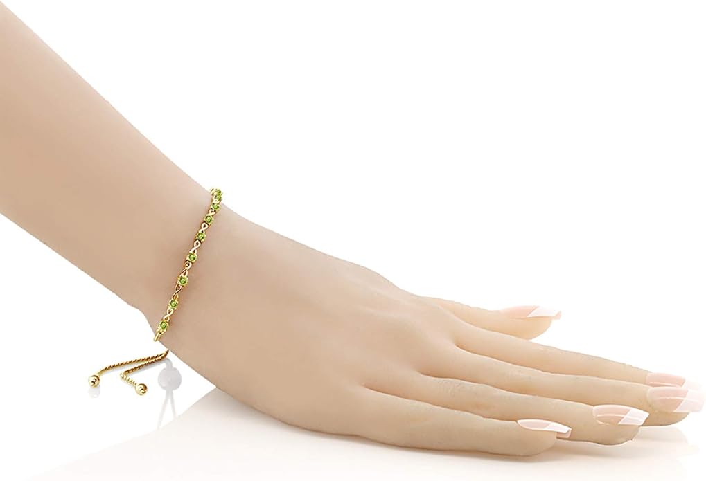 Gem Stone King Round Gemstone Birthstone Tennis Bracelet For Women | 925 Sterling Silver | 2.5MM Round | Fits Up To 9 Inch Wrist | Adjustable Bolo Bracelet For Women | Easy-On Easy-Off