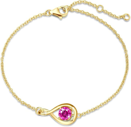 FANCIME Love Bracelet 925 Sterling Silver Infinity Birthstone Bracelets for Women Fine Jewelry Birthday Christmas Gifts for Her Mom Wife, Chain Length 6.7"+1.2" Extend