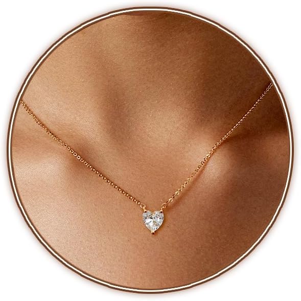Zeffy Cute Heart Necklace 18k Gold/Silver Plated Tiny Heart Pendant Choker Necklaces Gold Love Heart Chain Necklace for Women Dainty Gold Jewelry Valentines Day Gifts for Women Girls Teen Girls