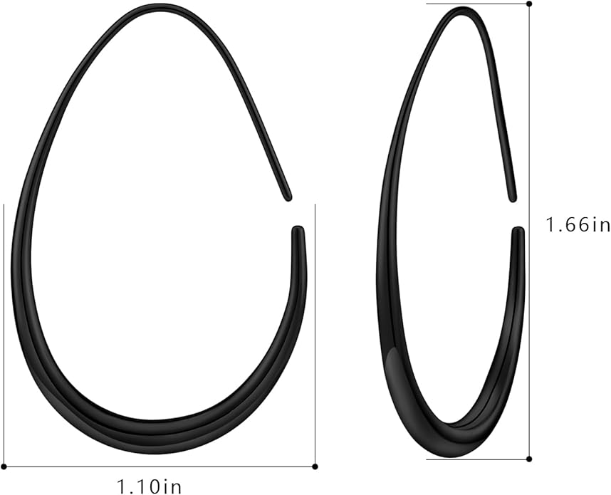 Lightweight Teardrop Hoop Earrings for Women - 14k Gold/White Gold Plated Large Oval Pull Through Hoop Earrings High Polished Statement Jewelry Gift for Women