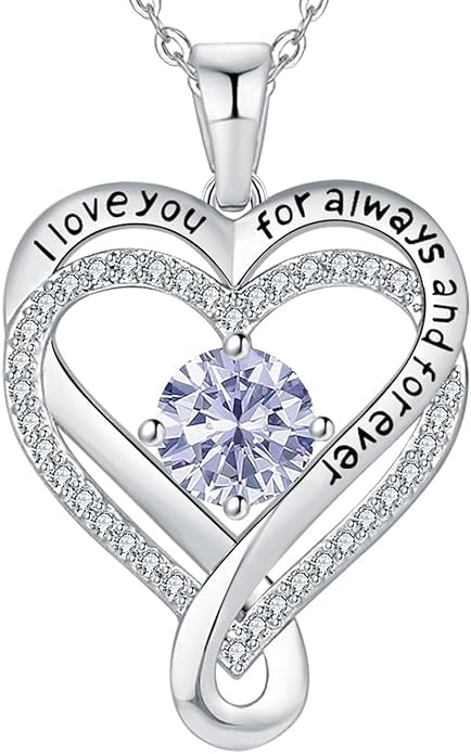 Birthstone Infinity Heart Necklace for Women Wife Girlfriend Mom Daughter Gifts S925 Silver Jewelry For Anniversary Rose Gold Gifts For Birthday Christmas Mothers Valentines Day