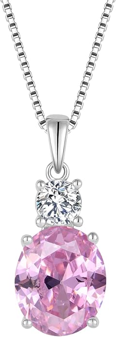 Birthstone Necklace for Women 925 Sterling Silver Oval Cut Cubic Zirconia Pendant Jewelry Gifts for Her