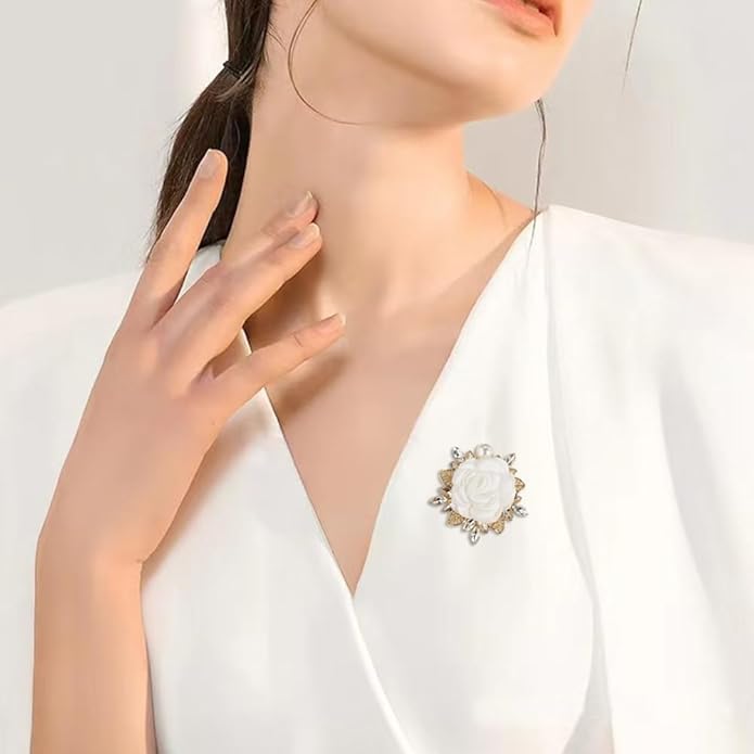 Elegant Rose Flower Brooch Pin for Women Men Wedding Party Gentleman's Essentials Handmade Imitation Crystal Pearl Fabric Flower Lapel Pin Dress Suit Accessories Boutonniere Ideas Gift