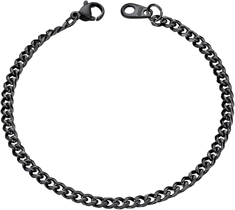 U7 Link Bracelets for Men, Cuban Link/Rope/Watch Band Solid Bracelet, Silver Black Gold Color Wrist Bracelet 3/6/9/12/15mm Width, 6.5/7.5/8.3 Inch Length, Hand Chain Jewelry for Mens Women