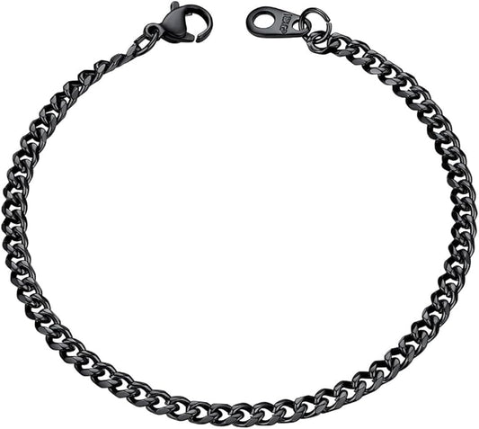 U7 Link Bracelets for Men, Cuban Link/Rope/Watch Band Solid Bracelet, Silver Black Gold Color Wrist Bracelet 3/6/9/12/15mm Width, 6.5/7.5/8.3 Inch Length, Hand Chain Jewelry for Mens Women