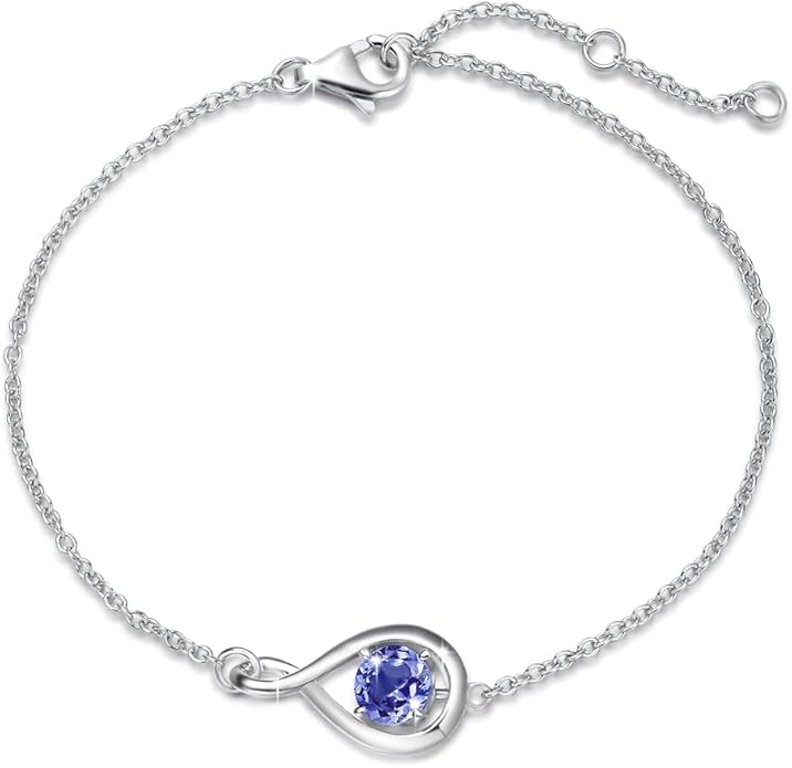 FANCIME Love Bracelet 925 Sterling Silver Infinity Birthstone Bracelets for Women Fine Jewelry Birthday Christmas Gifts for Her Mom Wife, Chain Length 6.7"+1.2" Extend