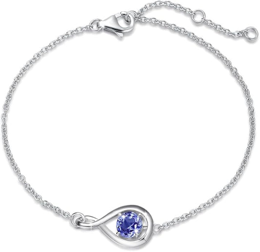 FANCIME Love Bracelet 925 Sterling Silver Infinity Birthstone Bracelets for Women Fine Jewelry Birthday Christmas Gifts for Her Mom Wife, Chain Length 6.7"+1.2" Extend