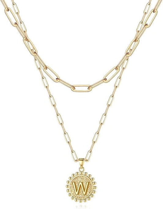 Ursteel Layered Initial Necklaces for Women, 14K-Gold-Plated Dainty Layering Paperclip Chain Necklaces for Women Jewelry