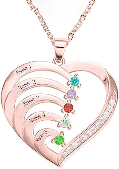10K 14K 18K Personalized Solid Gold Nautral Diamond Mom Necklace with 1-5 Birthstones for Women Mom Wife,Custom Mother Birthstone Necklace Engraved Name Jewelry Gift for Mothers Day Birthday