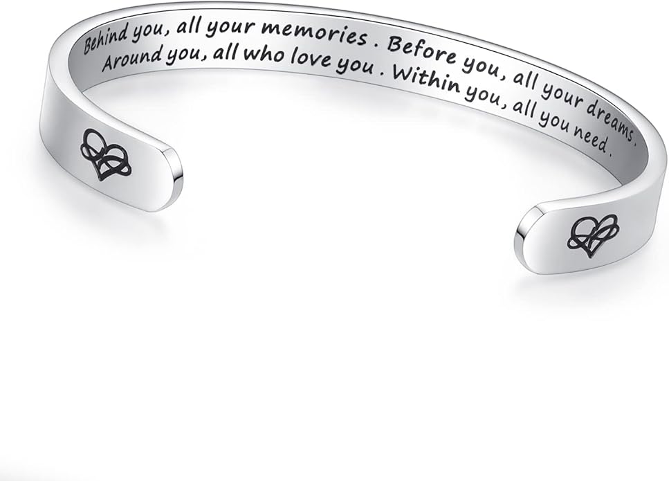 TONY & SANDY Inspirational Bracelets for Women Teen Girls Personalized Gifts for Daughter Granddaughter Mom Sister Friends Stainless Steel Engraved Cuff Birthday Easter Christmas
